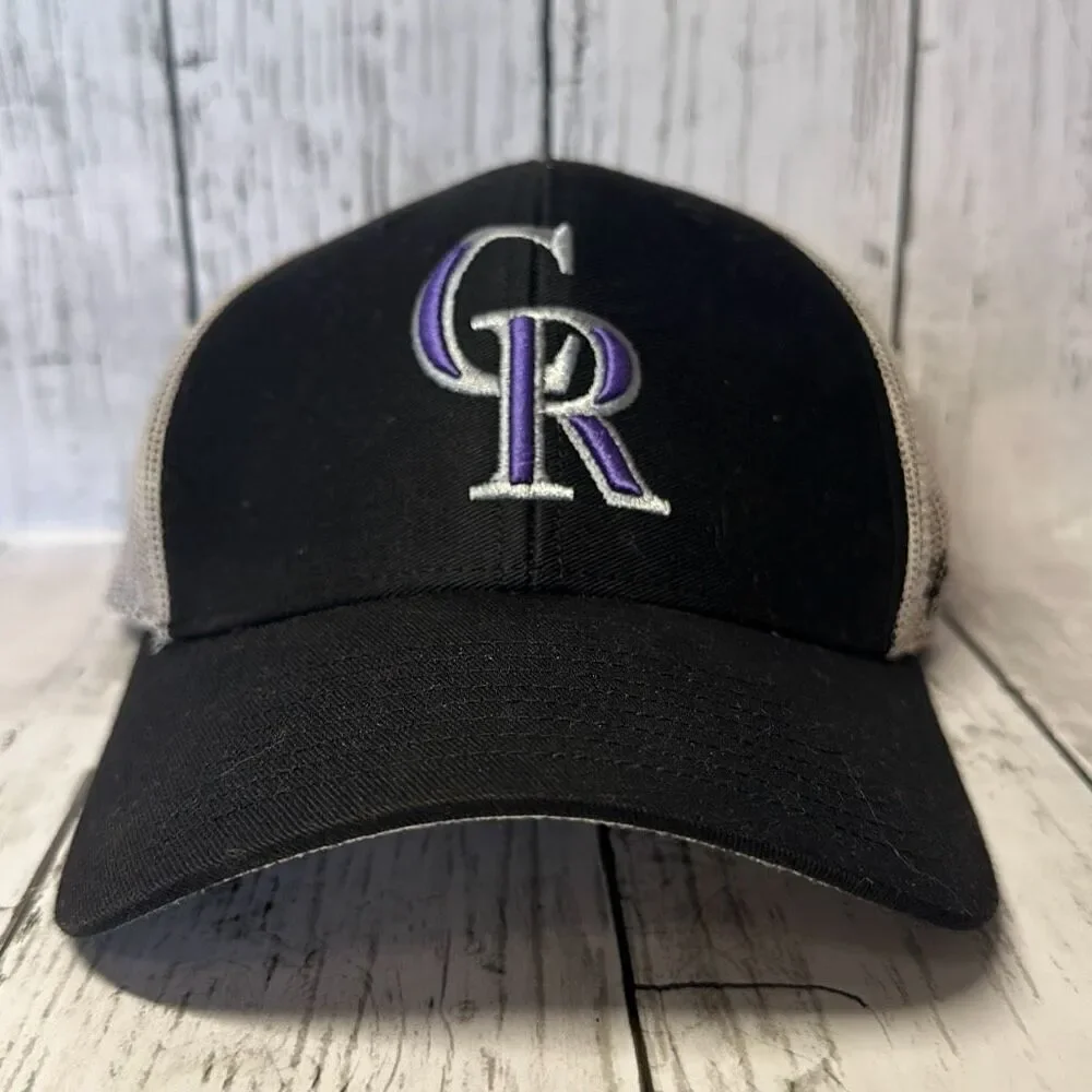 47‎ Black/White Colorado Rockies Primary Logo Trucker Snapback Hat